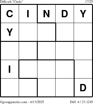 The grouppuzzles.com Difficult Cindy puzzle for Friday June 13, 2025