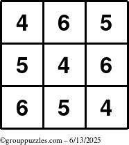 The grouppuzzles.com Answer grid for the TicTac-456 puzzle for Friday June 13, 2025