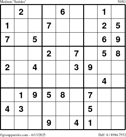 The grouppuzzles.com Medium Sudoku puzzle for Friday June 13, 2025