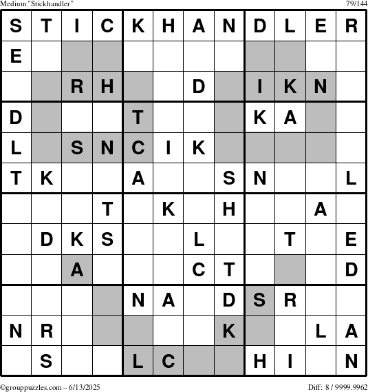 The grouppuzzles.com Medium Stickhandler puzzle for Friday June 13, 2025
