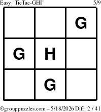 The grouppuzzles.com Easy TicTac-GHI puzzle for Monday May 18, 2026