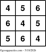 The grouppuzzles.com Answer grid for the TicTac-456 puzzle for Monday May 18, 2026