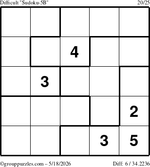 The grouppuzzles.com Difficult Sudoku-5B puzzle for Monday May 18, 2026
