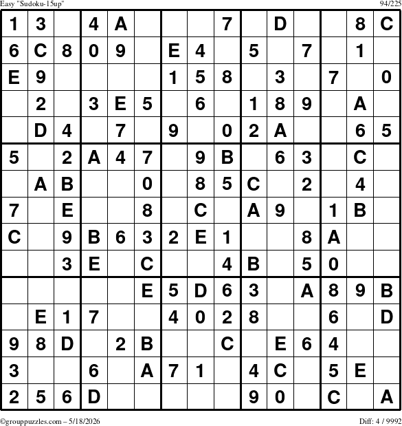 The grouppuzzles.com Easy Sudoku-15up puzzle for Monday May 18, 2026