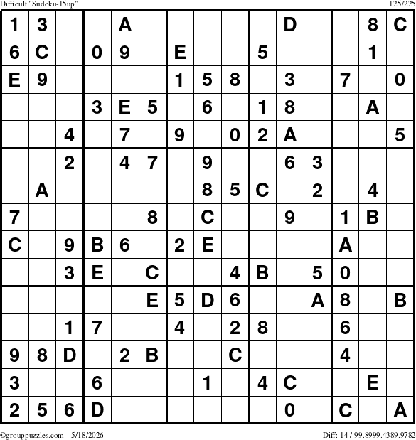 The grouppuzzles.com Difficult Sudoku-15up puzzle for Monday May 18, 2026