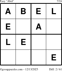The grouppuzzles.com Easy Abel puzzle for Saturday December 13, 2025