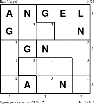 The grouppuzzles.com Easy Angel puzzle for Saturday December 13, 2025 with all 3 steps marked