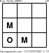 The grouppuzzles.com Easy TicTac-MNO puzzle for Saturday December 13, 2025