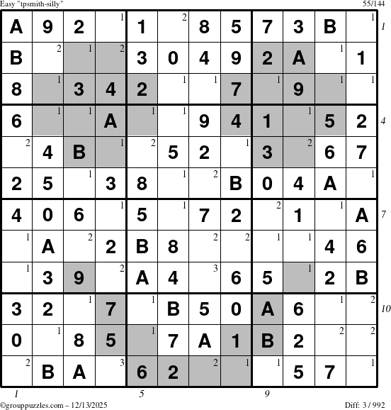 The grouppuzzles.com Easy tpsmith-silly puzzle for Saturday December 13, 2025 with all 3 steps marked