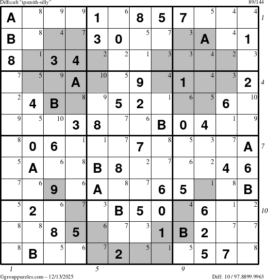 The grouppuzzles.com Difficult tpsmith-silly puzzle for Saturday December 13, 2025 with all 10 steps marked