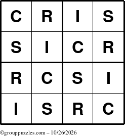 The grouppuzzles.com Answer grid for the Cris puzzle for Monday October 26, 2026