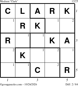 The grouppuzzles.com Medium Clark puzzle for Monday October 26, 2026 with all 2 steps marked