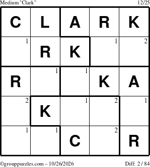 The grouppuzzles.com Medium Clark puzzle for Monday October 26, 2026 with the first 2 steps marked