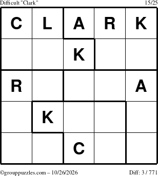 The grouppuzzles.com Difficult Clark puzzle for Monday October 26, 2026