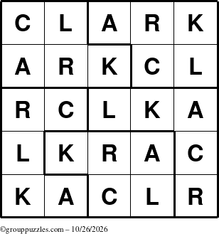 The grouppuzzles.com Answer grid for the Clark puzzle for Monday October 26, 2026