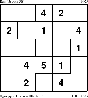 The grouppuzzles.com Easy Sudoku-5B puzzle for Monday October 26, 2026