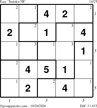 The grouppuzzles.com Easy Sudoku-5B puzzle for Monday October 26, 2026 with all 3 steps marked