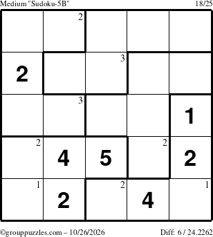 The grouppuzzles.com Medium Sudoku-5B puzzle for Monday October 26, 2026 with the first 3 steps marked