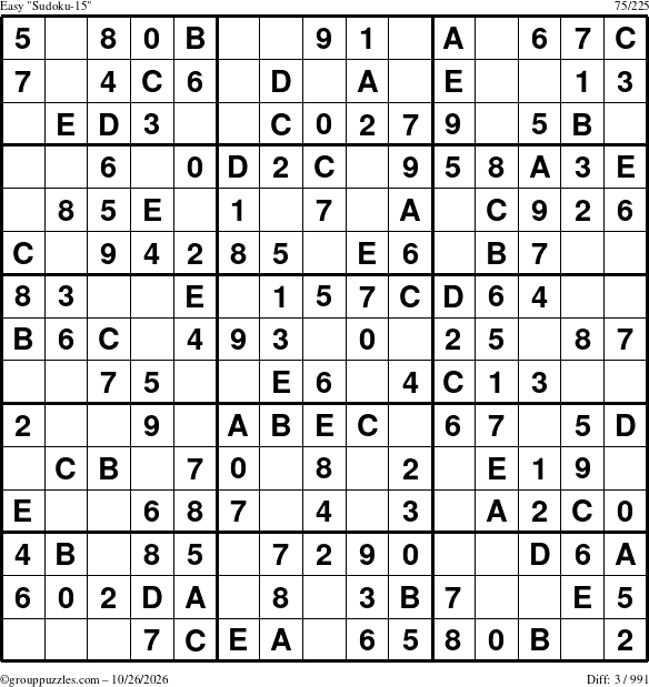 The grouppuzzles.com Easy Sudoku-15 puzzle for Monday October 26, 2026