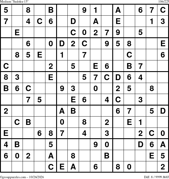 The grouppuzzles.com Medium Sudoku-15 puzzle for Monday October 26, 2026