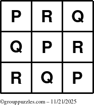 The grouppuzzles.com Answer grid for the TicTac-PQR puzzle for Friday November 21, 2025