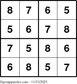 The grouppuzzles.com Answer grid for the Sudoku-4-5678 puzzle for Friday November 21, 2025