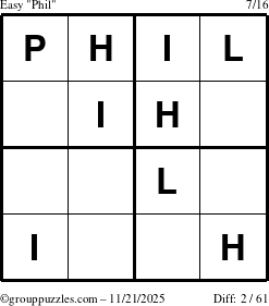 The grouppuzzles.com Easy Phil puzzle for Friday November 21, 2025