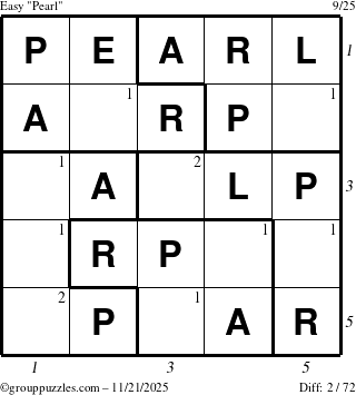 The grouppuzzles.com Easy Pearl puzzle for Friday November 21, 2025, suitable for printing, with all 2 steps marked
