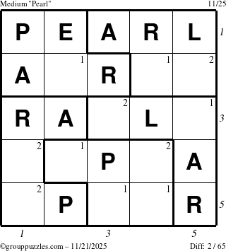 The grouppuzzles.com Medium Pearl puzzle for Friday November 21, 2025 with all 2 steps marked