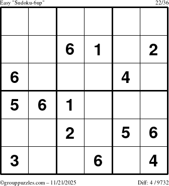 The grouppuzzles.com Easy Sudoku-6up puzzle for Friday November 21, 2025