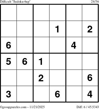The grouppuzzles.com Difficult Sudoku-6up puzzle for Friday November 21, 2025