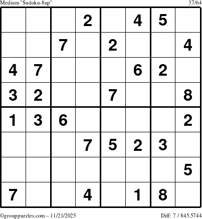 The grouppuzzles.com Medium Sudoku-8up puzzle for Friday November 21, 2025