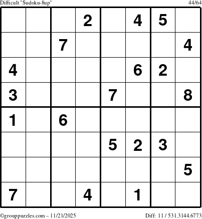 The grouppuzzles.com Difficult Sudoku-8up puzzle for Friday November 21, 2025