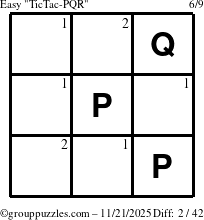 The grouppuzzles.com Easy TicTac-PQR puzzle for Friday November 21, 2025 with the first 2 steps marked