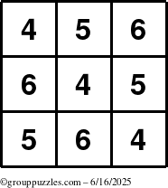 The grouppuzzles.com Answer grid for the TicTac-456 puzzle for Monday June 16, 2025