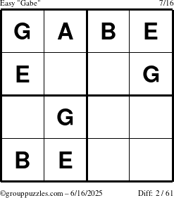 The grouppuzzles.com Easy Gabe puzzle for Monday June 16, 2025
