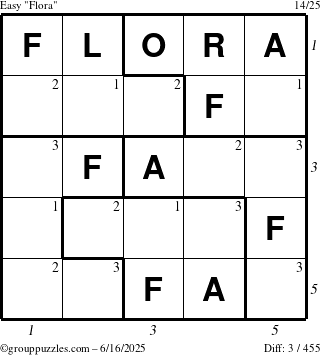 The grouppuzzles.com Easy Flora puzzle for Monday June 16, 2025 with all 3 steps marked