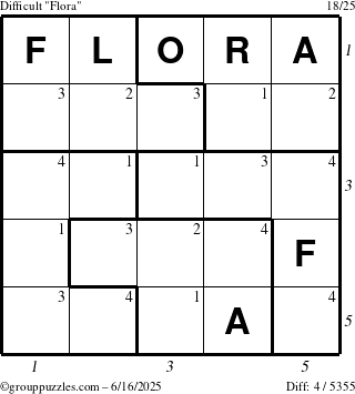 The grouppuzzles.com Difficult Flora puzzle for Monday June 16, 2025 with all 4 steps marked