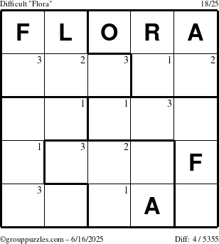 The grouppuzzles.com Difficult Flora puzzle for Monday June 16, 2025 with the first 3 steps marked