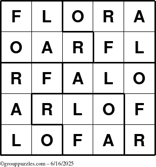 The grouppuzzles.com Answer grid for the Flora puzzle for Monday June 16, 2025
