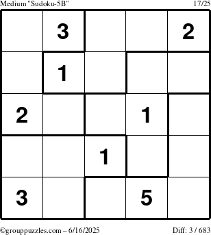 The grouppuzzles.com Medium Sudoku-5B puzzle for Monday June 16, 2025