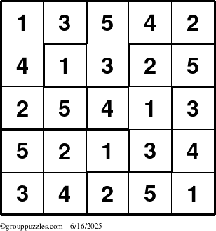 The grouppuzzles.com Answer grid for the Sudoku-5B puzzle for Monday June 16, 2025