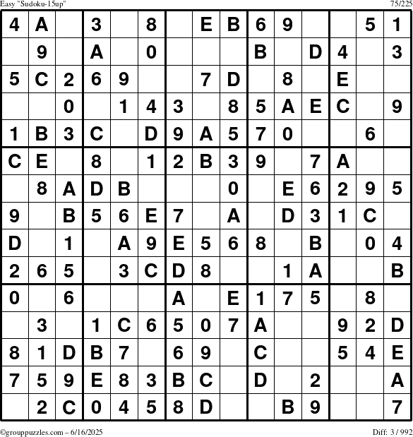 The grouppuzzles.com Easy Sudoku-15up puzzle for Monday June 16, 2025