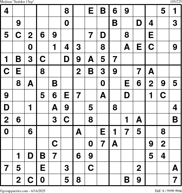 The grouppuzzles.com Medium Sudoku-15up puzzle for Monday June 16, 2025