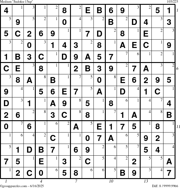 The grouppuzzles.com Medium Sudoku-15up puzzle for Monday June 16, 2025 with all 8 steps marked