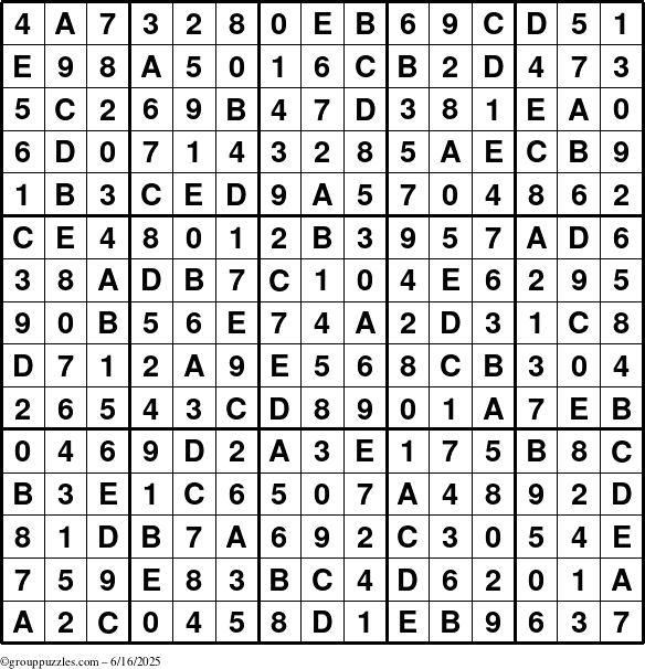 The grouppuzzles.com Answer grid for the Sudoku-15up puzzle for Monday June 16, 2025