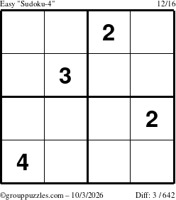 The grouppuzzles.com Easy Sudoku-4 puzzle for Saturday October 3, 2026
