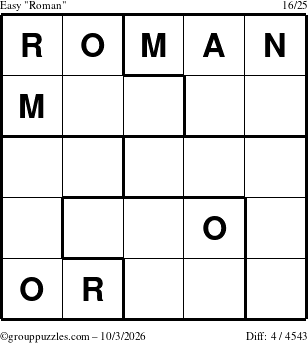The grouppuzzles.com Easy Roman puzzle for Saturday October 3, 2026
