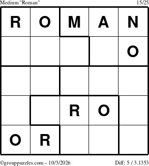 The grouppuzzles.com Medium Roman puzzle for Saturday October 3, 2026