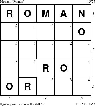 The grouppuzzles.com Medium Roman puzzle for Saturday October 3, 2026, suitable for printing, with all 5 steps marked